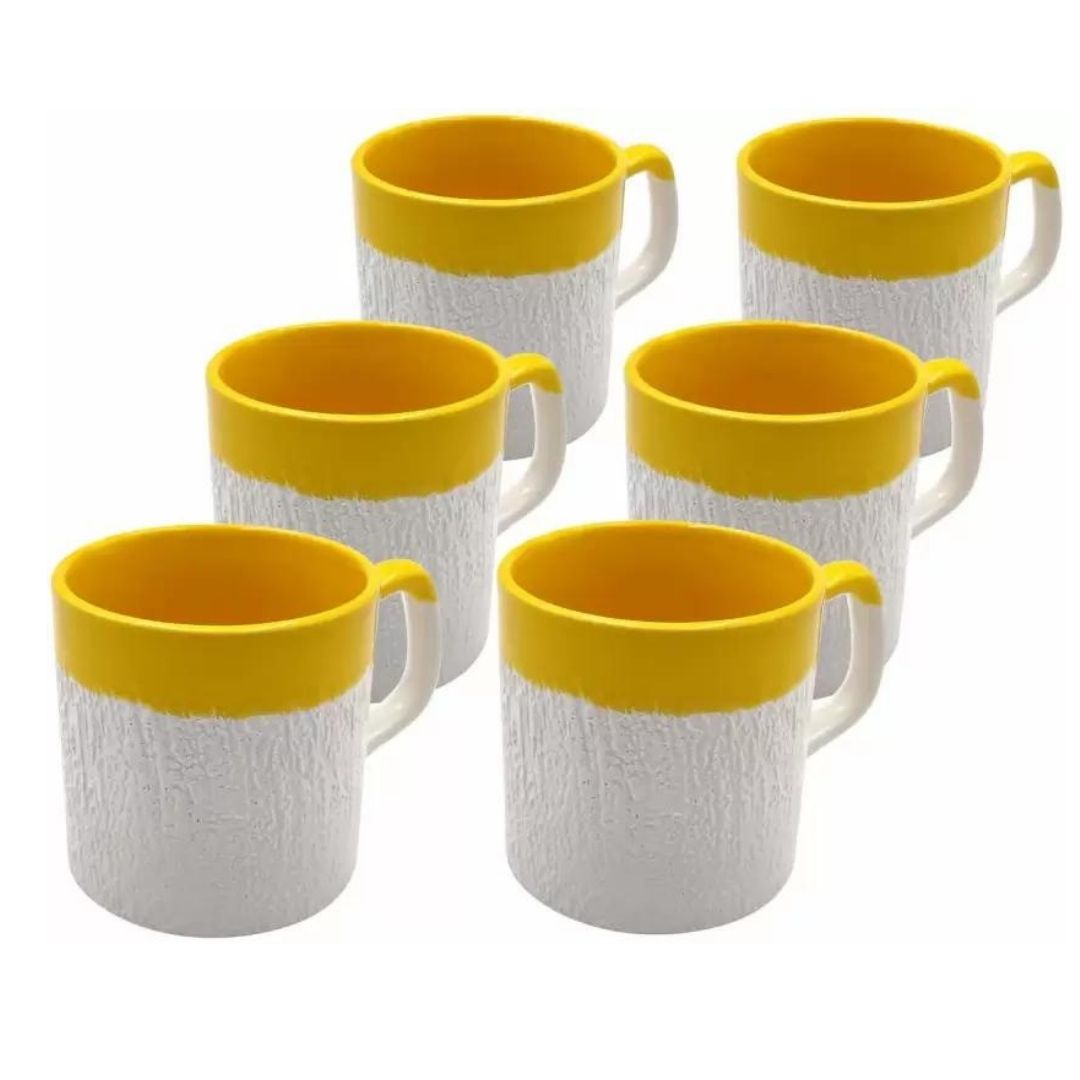 Yellow Love Ceramic Tea & Coffee Cups - (Pack of 6) 150ml