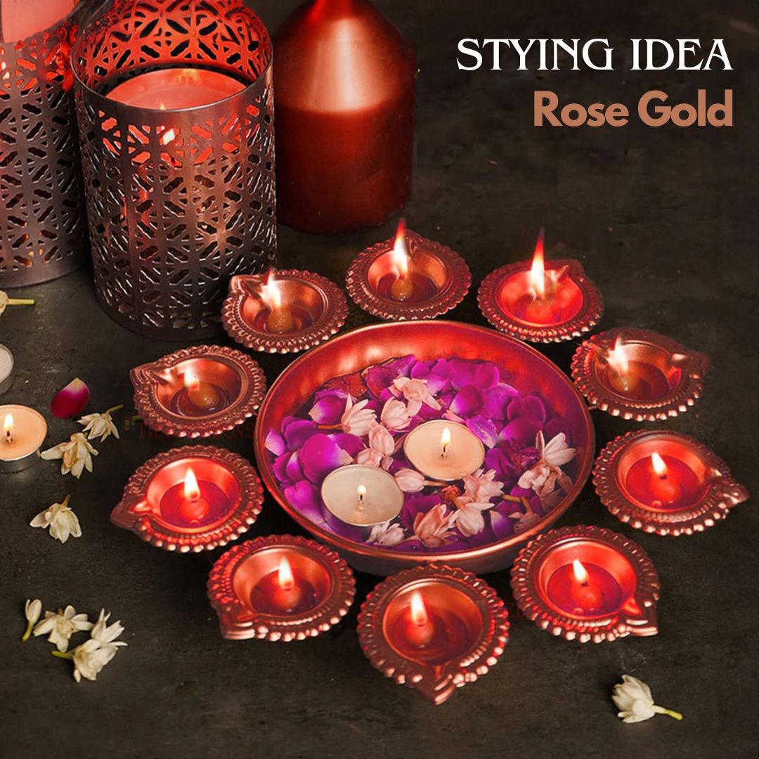 Decorative Urli Bowl  for Floating Flowers and Tea Light Candles | Diwali Decoration Item, Metal, Gold
