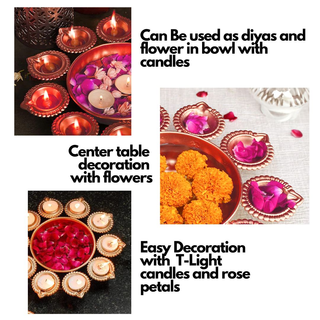 Decorative Urli Bowl  for Floating Flowers and Tea Light Candles | Diwali Decoration Item, Metal, Gold