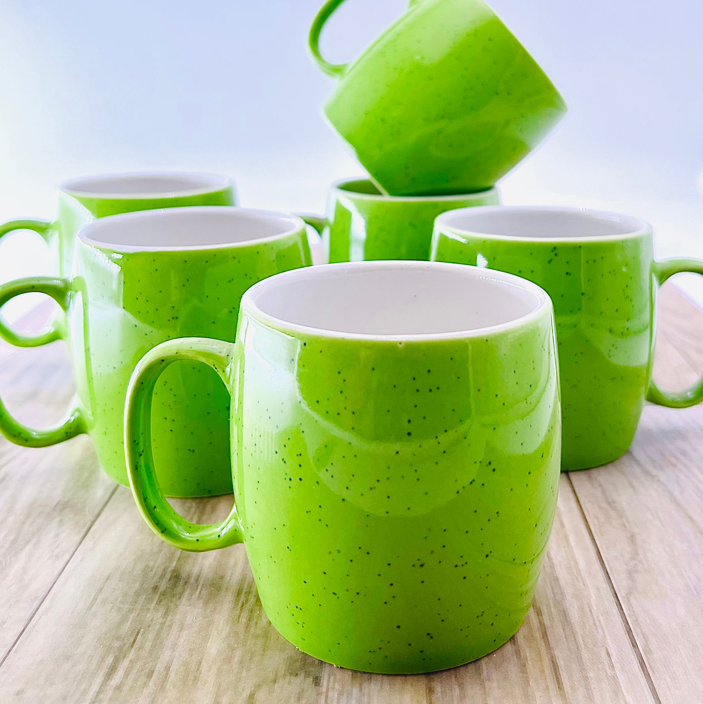 Green Love Ceramic Tea & Coffee Cups - (Pack of 6) 150ml