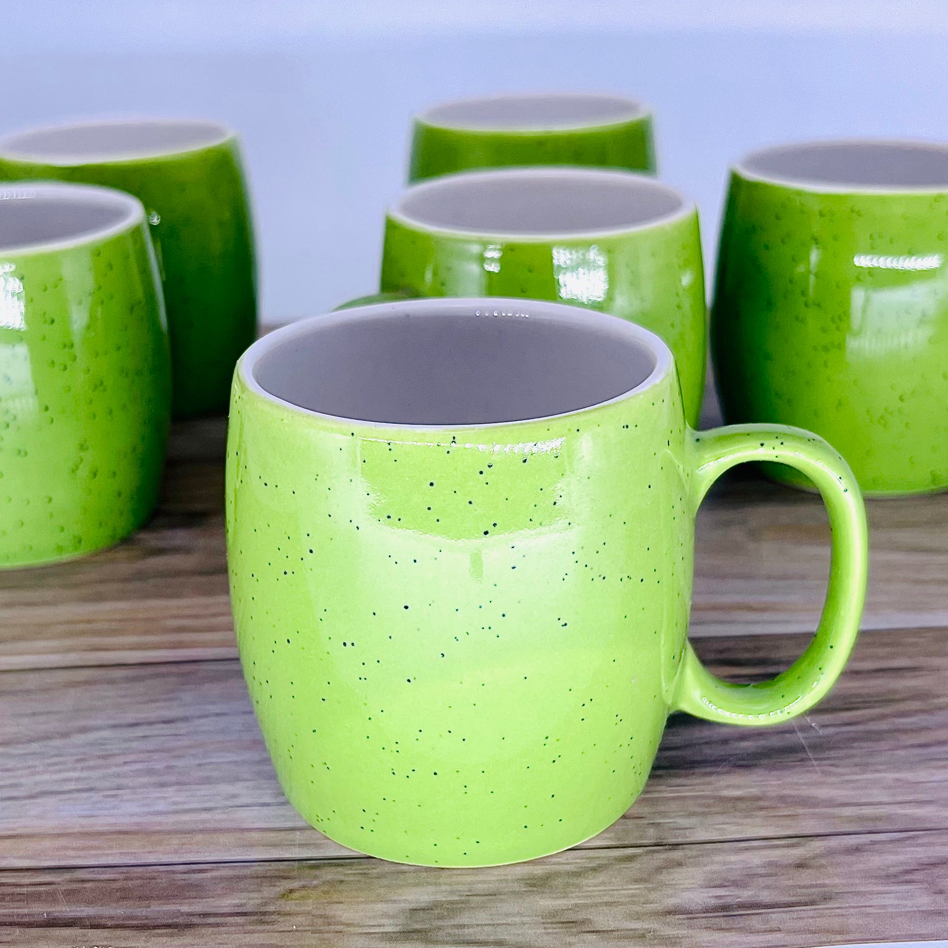 Green Love Ceramic Tea & Coffee Cups - (Pack of 6) 150ml