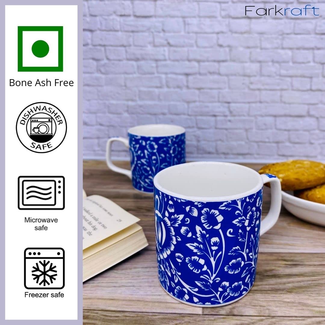 Blue Pottery Traditional Design Ceramic Coffee Mug / Tea Cup - Set of 6 - 150ml