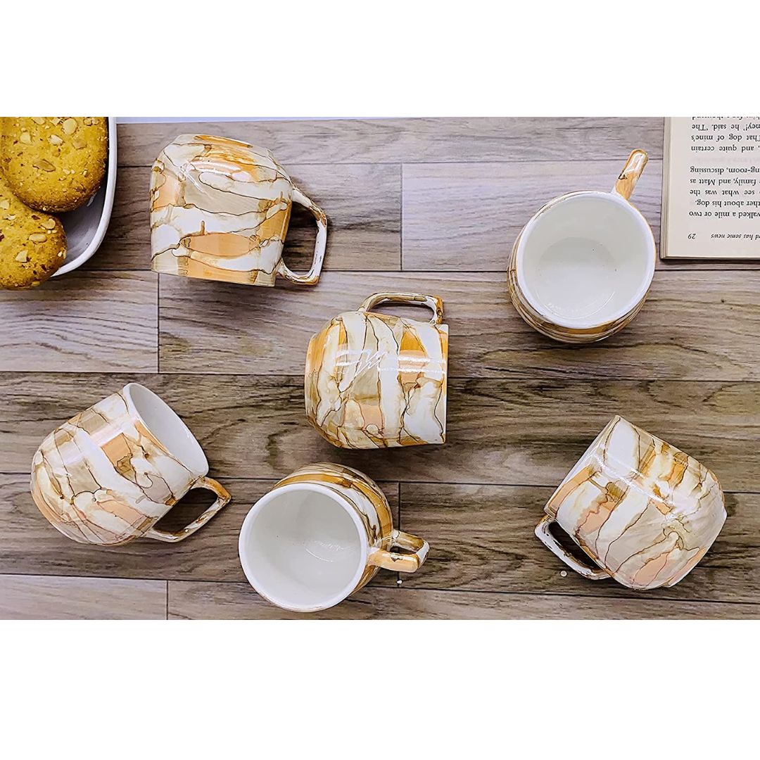 Glossy Golden Ceramic Tea and Coffee Mug - Set of 6