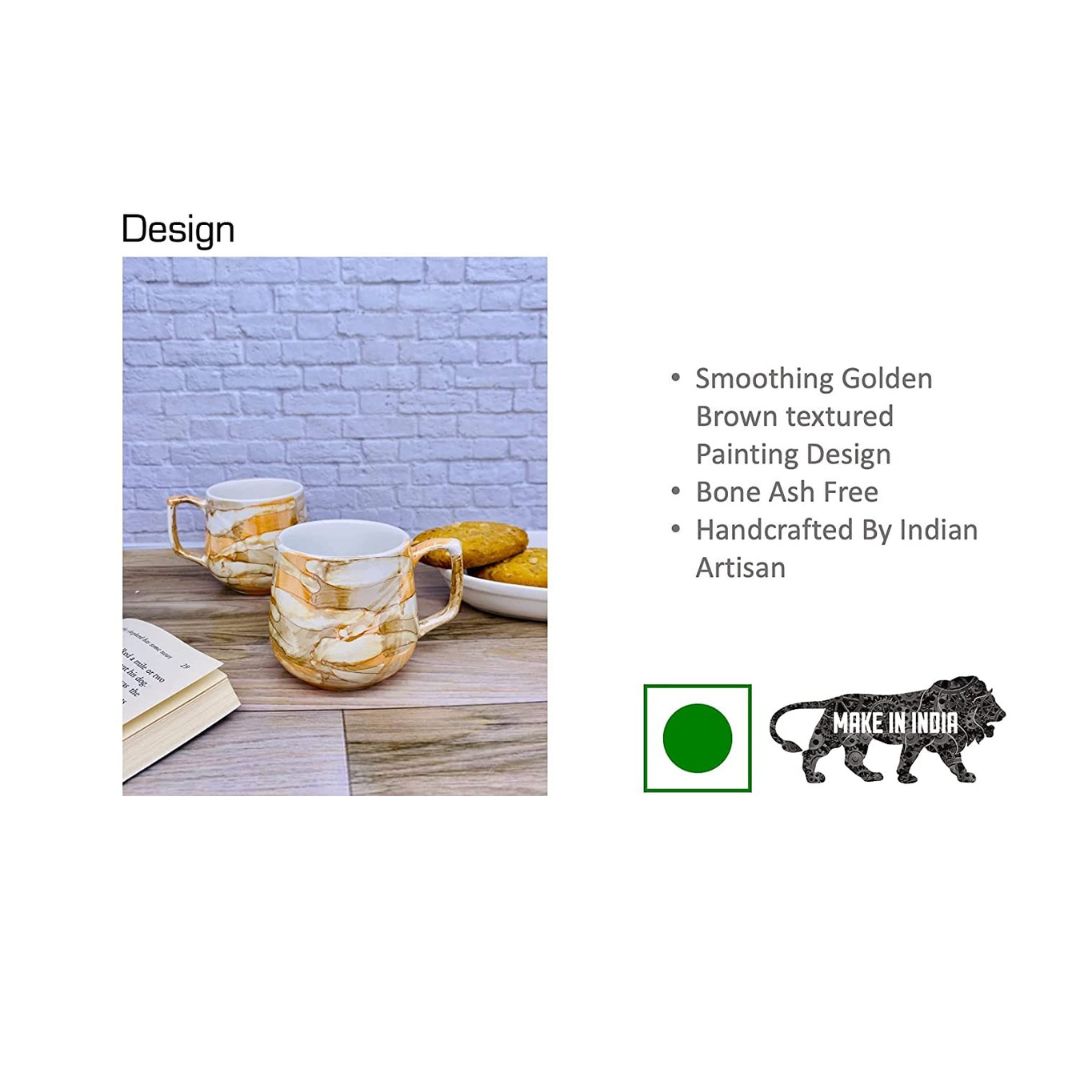 Glossy Golden Ceramic Tea and Coffee Mug - Set of 6