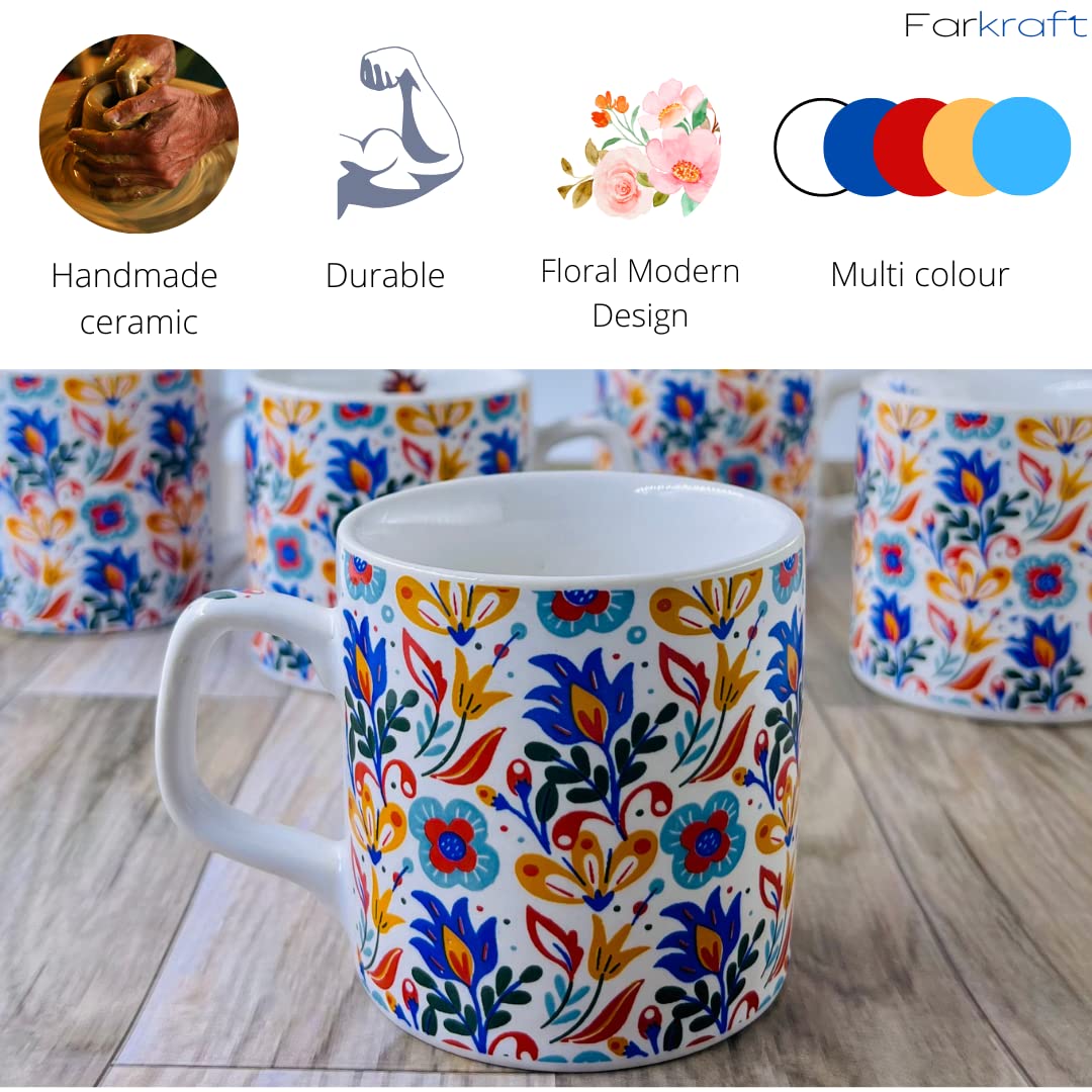 Multi Colour Floral Tea Cup | Coffee  Mug  (Set of 6) - 150 ML