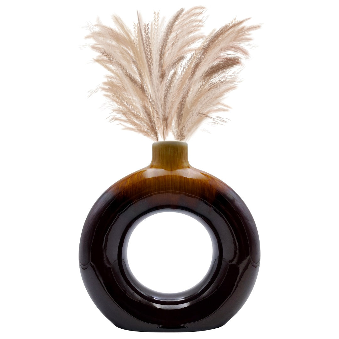 FARKRAFT Donut Shape Ceramic Vase - Brown Color, 6 Inch - Contemporary Design