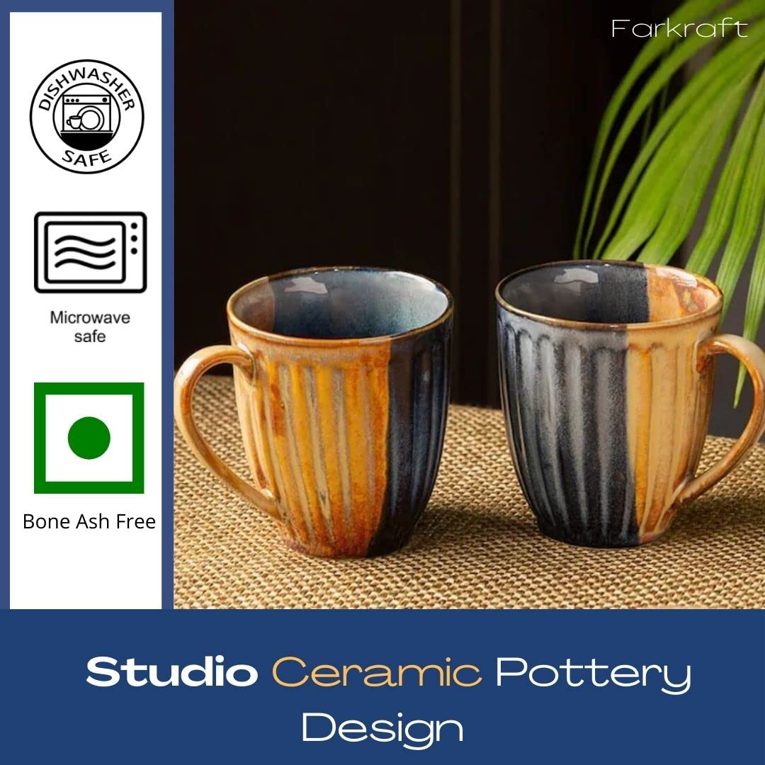 Studio Pottery Ceramic Mugs -330 ML-(Set of 2)